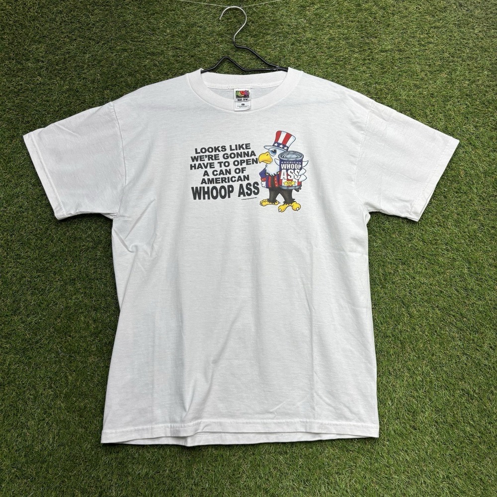 Can Of Whoop Ass Shirt Mens Large Casual Graphic Tee American Funny y2k 2000s